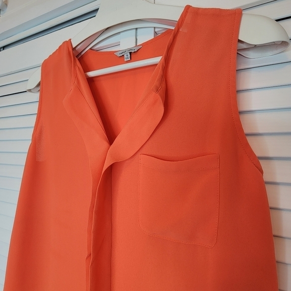 NAKED ZEBRA Ruffle Jersey Top Orange Sleeveless V Neck Front Pocket Women Small - Picture 3 of 9